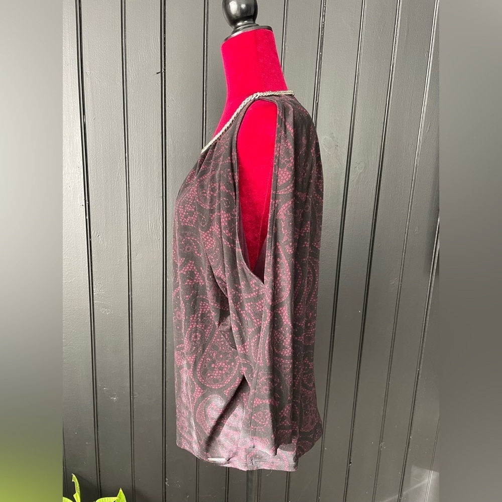 Michael Kors Burgundy Paisley Chain-Trim Blouse - Picture 9 of 10